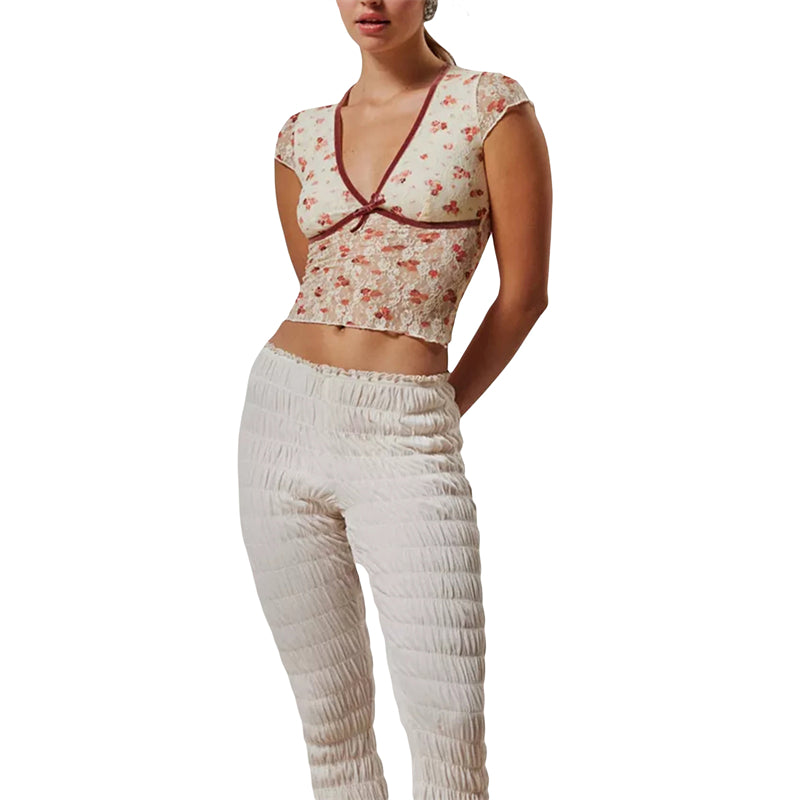 Hnewly Sheer Crop Top 2000s Women Sexy See Through V Neck Sleeveless Floral Lace Tanks Slim Fit Vest y2k Aesthetic Clothing