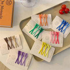 Hnewly Korean Sweet Girls Sweet Hairpin Gradient Color Cross Seamless Bangs Side Clip Broken Hair Clip Edge Clip Candy Color Headwear