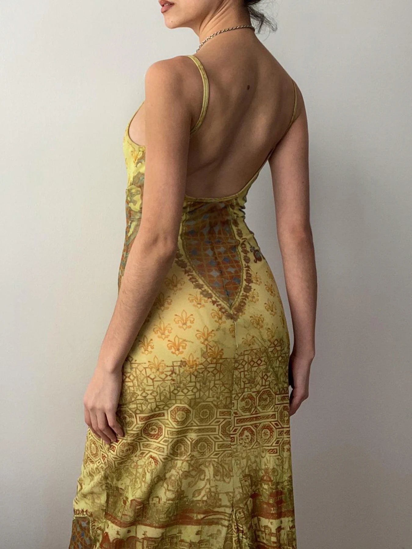 Hnewly DRESS TO IMPRESS Vintage Printed Straight Dress Slim Slash Neck Sleeveless Maxi Dresses For Women 2024 Summer Fashion Streetwear Ladies
