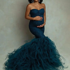 Hnewly  Fashion Lace and Tulle Evening Party Dress for Pregnant Women Mermaid Maternity Gown Photoshoot Dress Pregnancy Gown