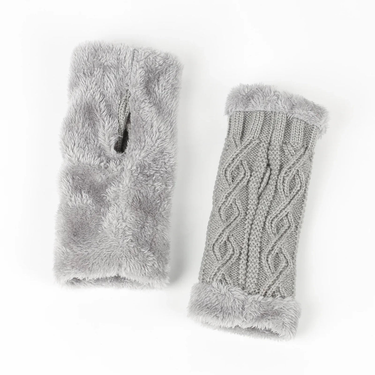 Hnewly 1pair Inner Fleece Soft Half Finger Gloves for Women Winter Warm Plush Knitted Fingerless Gloves Wrist Mittens Writting