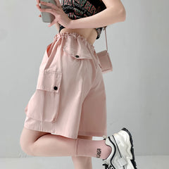 Hnewly  Y2K Cargo Shorts Women Harajuku Black Oversized Wide Leg Shorts Summer New Streetwear Fashion High Waist Baggy Short Pants New