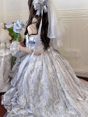 Hnewly  French Sweet Girl Original Lolitajsk Dress Lace Flower Wedding Dress Student Bar Mitzvah Blue Suspender Princess Dresses