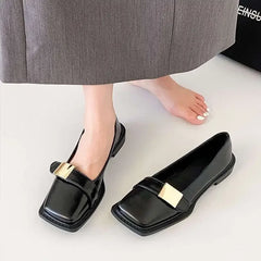 Hnewly  Square Toe Ladies Footwear Moccasins With Heel Shallow Beige Luxury Brand Lastest Low Price Popular Spring 39 Women's Flat Shoes