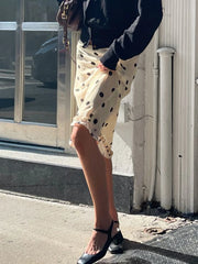 Hnewly  Elegant Ladies Polka Dot Midi Skirts Kawaii Ruched Stitching Straight Skirts for Women Summer Streetwear Casual Clothing