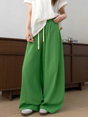 Hnewly  New Summer Cotton Linen Style Bloomers Wide Leg Pants, Elegant Retro Style Relaxed Straight-Leg Long Pants, Home Lazy Style