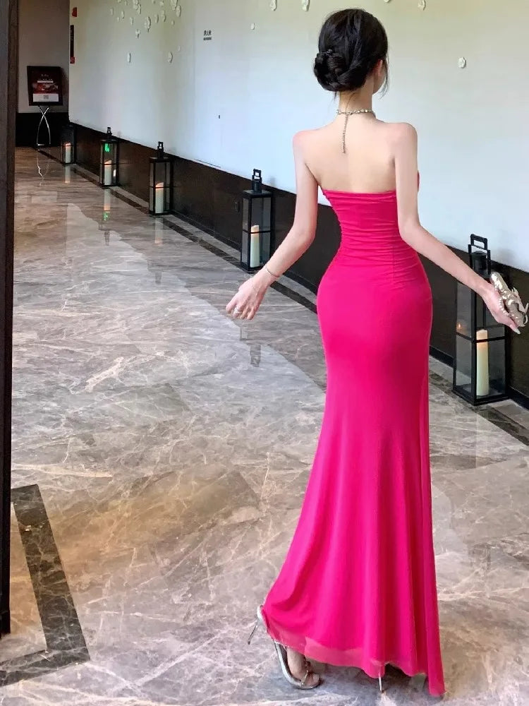 Hnewly  Dresses Women Sexy Lace Patchwork Strapless Slim Ruched Backless Temperament Cocktail Dress Party Female Fashion