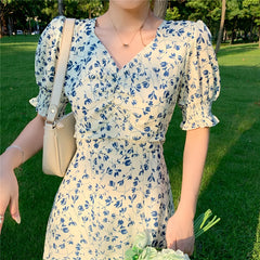 Hnewly Harajuku Floral Dress for Women Party French Vintage Retro Office Lady Casual Club Mini Sexy Dresses Summer New Clothes