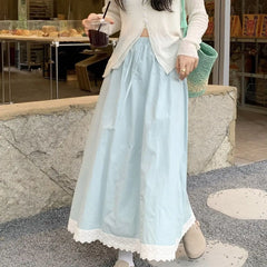 Hnewly Fresh and Fashionable Lace Lace Splicing Half Skirt Summer New Versatile Loose High Waist Long Skirt