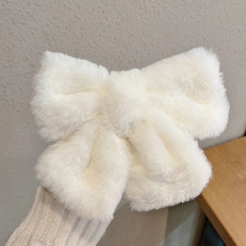 Hnewly cute winter outfits Autumn/Winter Large Plush Hairbows Girls Hair Accessori Women Fashion Soft Warm Bowknot Hair Clips Hairpin Pretty Accessories