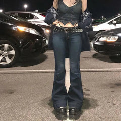 Hnewly  New Flare Jeans Women's Low Waist Trousers Vintage Aesthetic Denim Pants Streetwear Mom Casual Korean Fashion Y2k Jeans