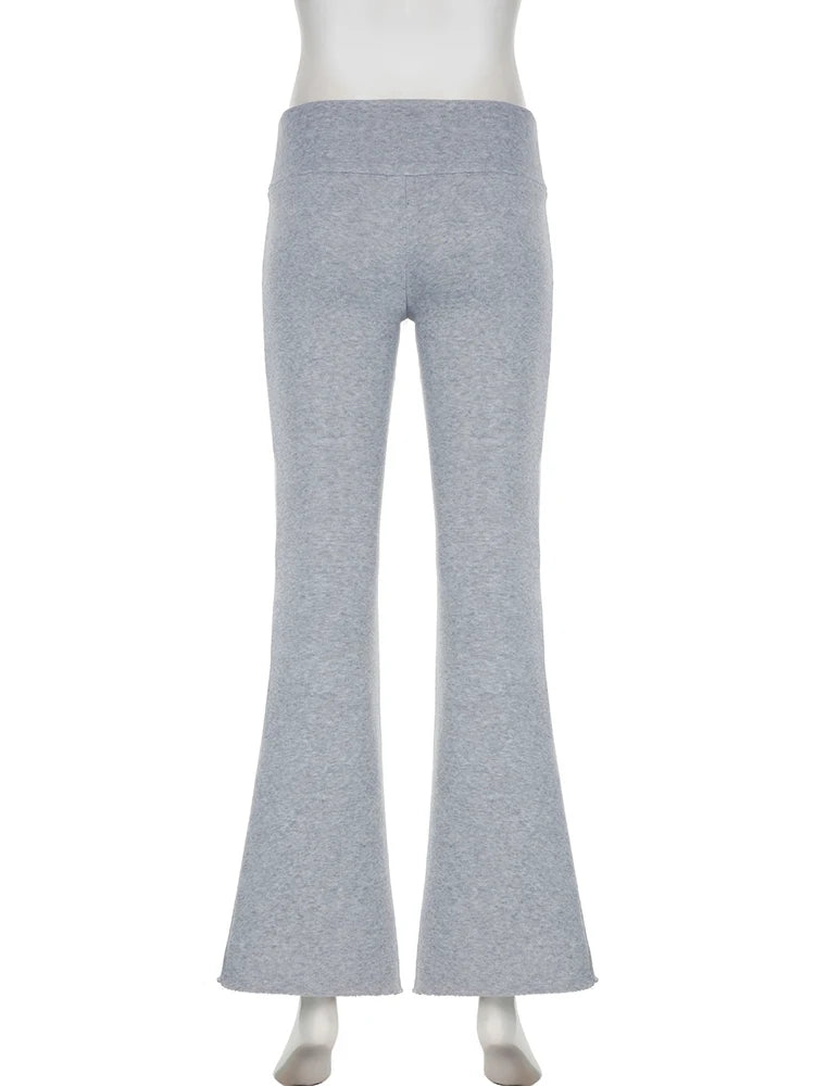 Hnewly Casual Sexy Basic Solid Flare Pants Y2K Slim Low-Waisted Boot Cut Pants Women Autumn Spring Fashion Streetwear Lady