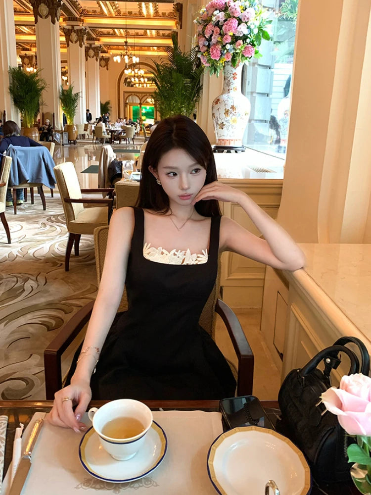 Hnewly Woman Sexy Backless Slim Y2k Mini Dress Sleeveless Fashion Birthday Party Dress Black Vintage One Piece Dress Korean Style