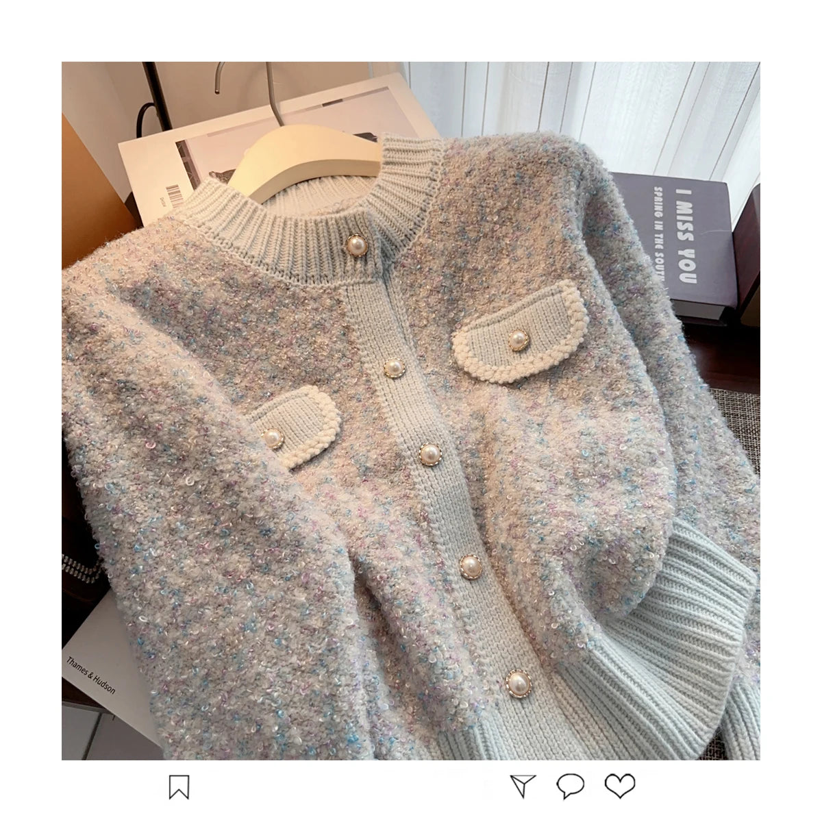 Hnewly  Luxury Pearl Button Sweater Women O-Neck Long Sleeve Cardigan Coat  Single Breasted Warm Jacket Casual All-Matched Knitwear Top