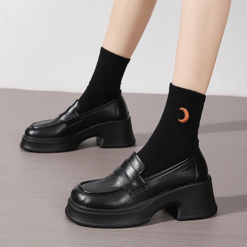Hnewly Women's Loafers Spring British Style Slip On Platform Mary Jane Shoes Woman Japanese Jk Uniform Lolita Shoes Women