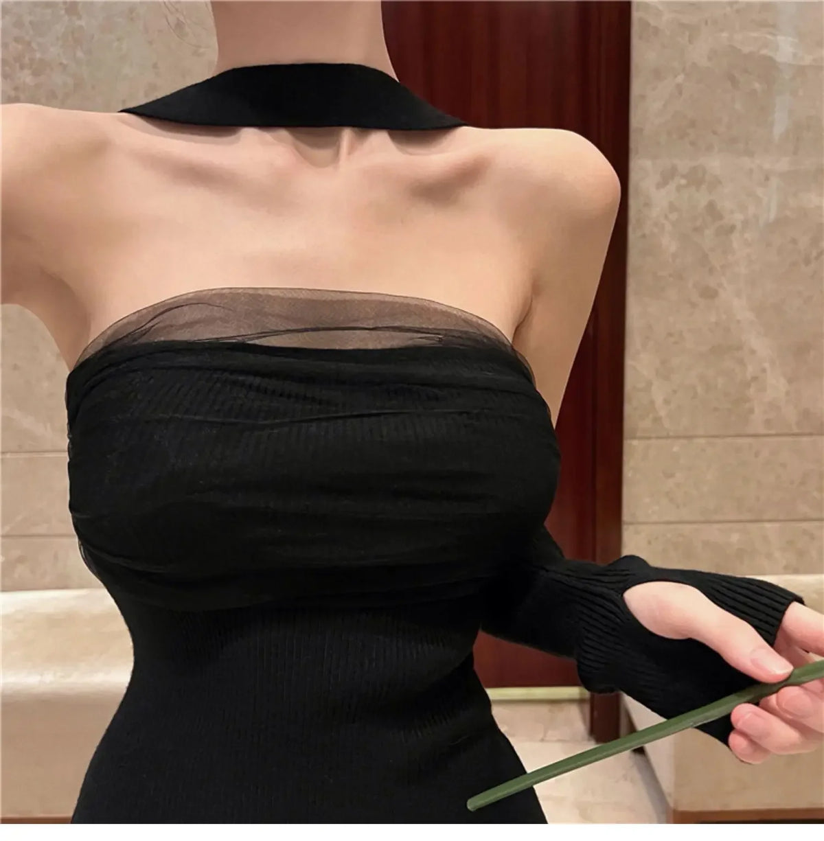 Hnewly Red Knitted Y2k Dress Women's Sleeveless Halter Split Sexy Solid Stretch Slim Fit Backless Women Party Dress Elegant Robe Femme