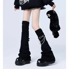 Hnewly  New Buckle Knitting Leg Warmers Over Knee Length Black Thigh High Socks Y2k Breathable Flare Long Leggings Girls