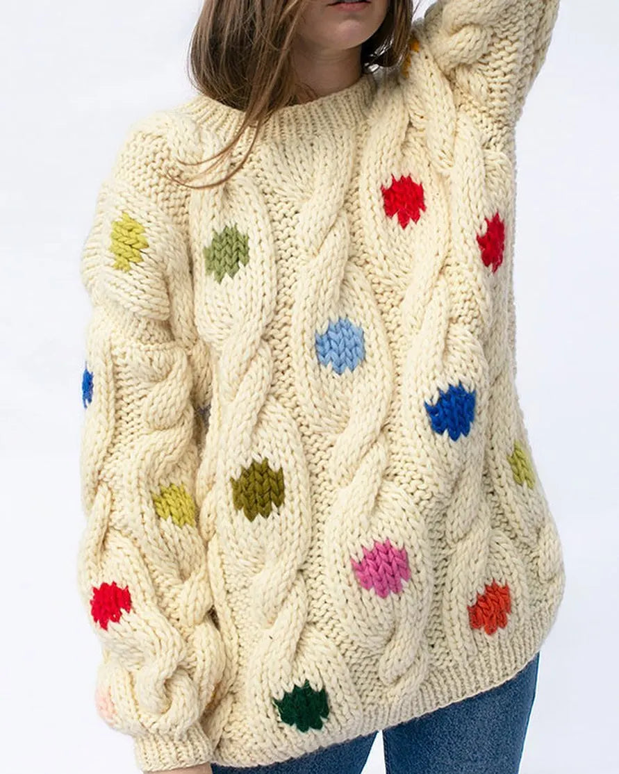 Hnewly  Casual Women's Knit Colorful Twist Sweater Loose O-neck Long Sleeve Female Pullover Autumn Winter Lady Warm Chic Knitwear