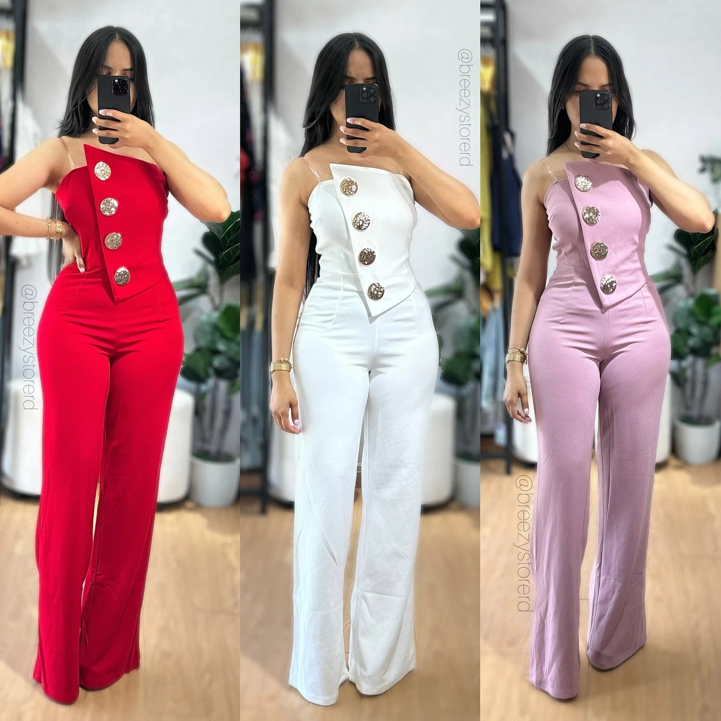 Asymmetrical Bandeau Strapless Jumpsuit Metal Button Decor Casual Overalls