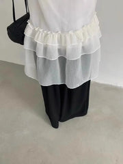 Hnewly  Korean Style Lace Tank Tops Women Y2k Fairycore White Ruffle Sleeveless Dress See-through Aesthetic Kpop Mesh Dress