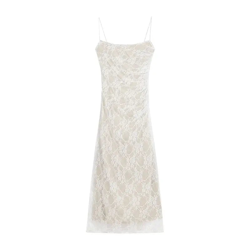 Hnewly  Woman Dress Backless Lace Patchwork Sleeveless Slash Neck Slim Sexy Temperament Party Dresses Female Elegant Chic