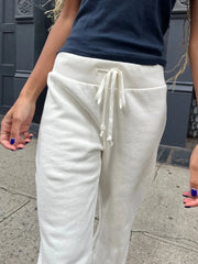 Hnewly  Drawstring Raw Hem White Straight Long Pants Sweet Cute High Waist Raw Hem Trousers Summer Casual Sport Sweatpant Chic