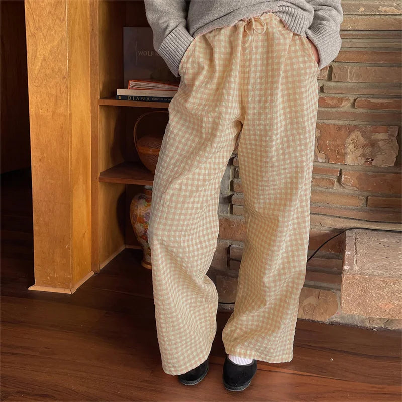 Hnewly Lounge Pants y2k Clothes Women Plaid Print Drawstring High Waist Loose Trousers with Pockets 2000s Clothing Streetwear
