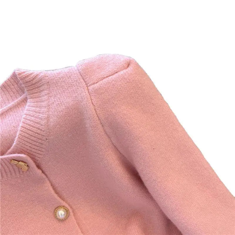 Hnewly  Elegant Metal Button Sweater Solid Long Sleeve Korean  O-Neck Puff Sleeve Knit Cardigan Coat Women Spring  Autumn Loose Top