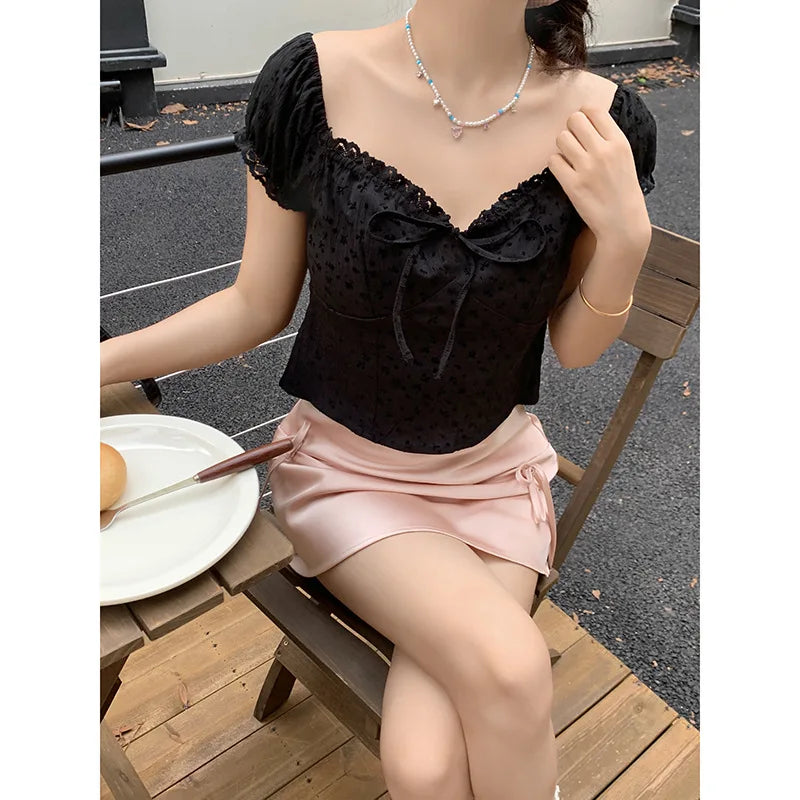 Hnewly Lace Edged Short Sleeved T-Shirt For Women's Summer New Slim Fit Short Top