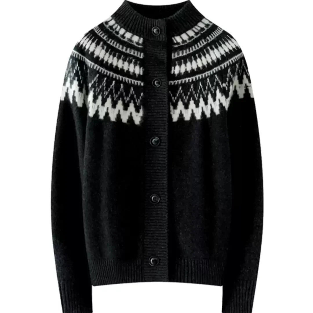 Hnewly  Fair Isle Knit Sweater Cardigan Women Cozy Stand Collar Button Front Sweater Jacket Teen-Girl Fall Winter Vintage Chic Outfit