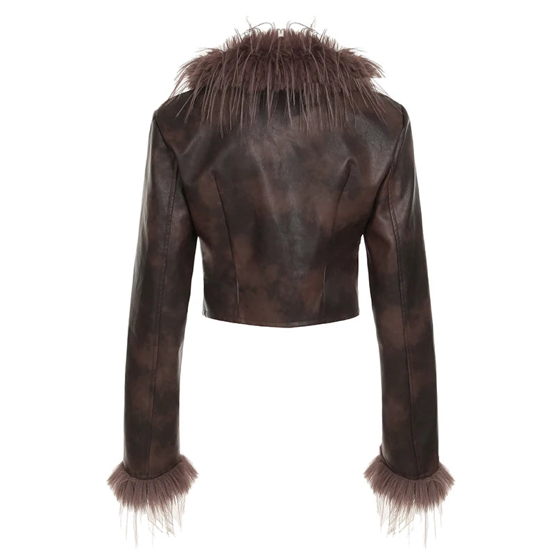 Hnewly winter club outfits Streetwear Faux Collar Women Moto Style Jackets Autumn Long Sleeve Fashion Chic Design Short Leather Coat