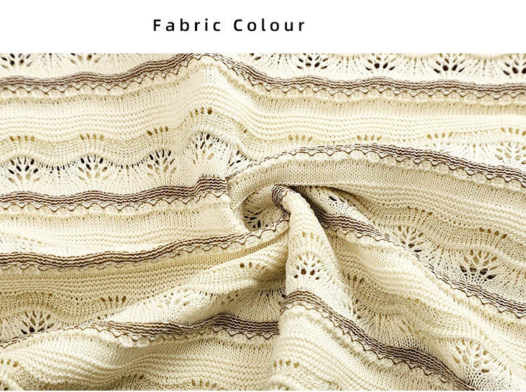 Hnewly  Hollow Out Ice Silk Knitted T-shirt Retro Round Neck Wave Pattern Short Sleeve Tee Women's Spring/Summer New Fashion Loose Top