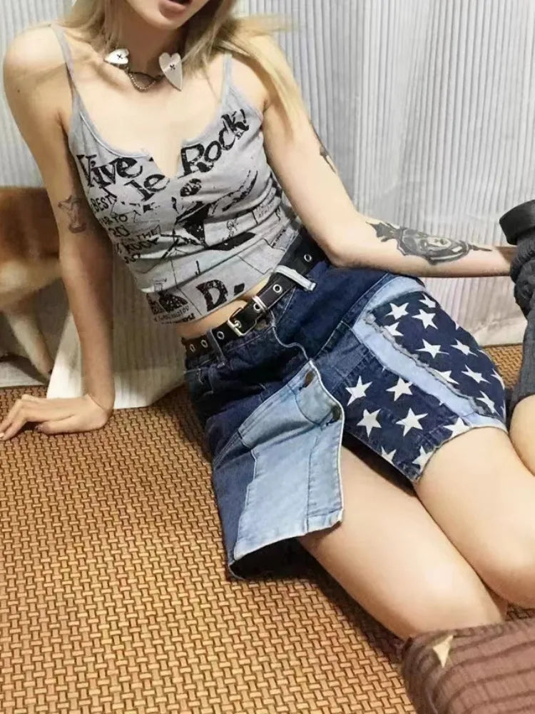 Hnewly  Y2k Street Punk Print White Camisole Vest for Women Fashion Sexy Slim Fit Tank Top 2025 Summer New Bottoming Tops Mujer