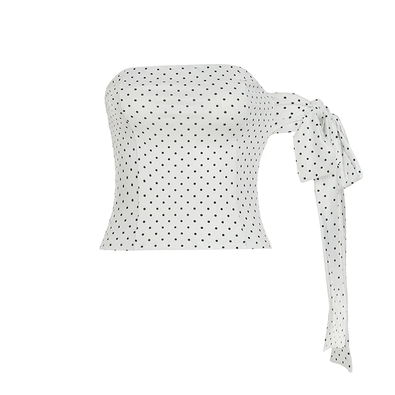 Hnewly Elegant y2k Vest Lace-up Ribbon Polka Dot Crop Top Summer Sleeveless Skinny Tube Tops for Women Streetwear Tees Aesthetic