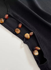 Hnewly  Fashion Black O-neck Sleeveless Women Mini Dress Solid Color Waist-cinching Beaded Knitted Dresses Summer Lady Daily Outfit