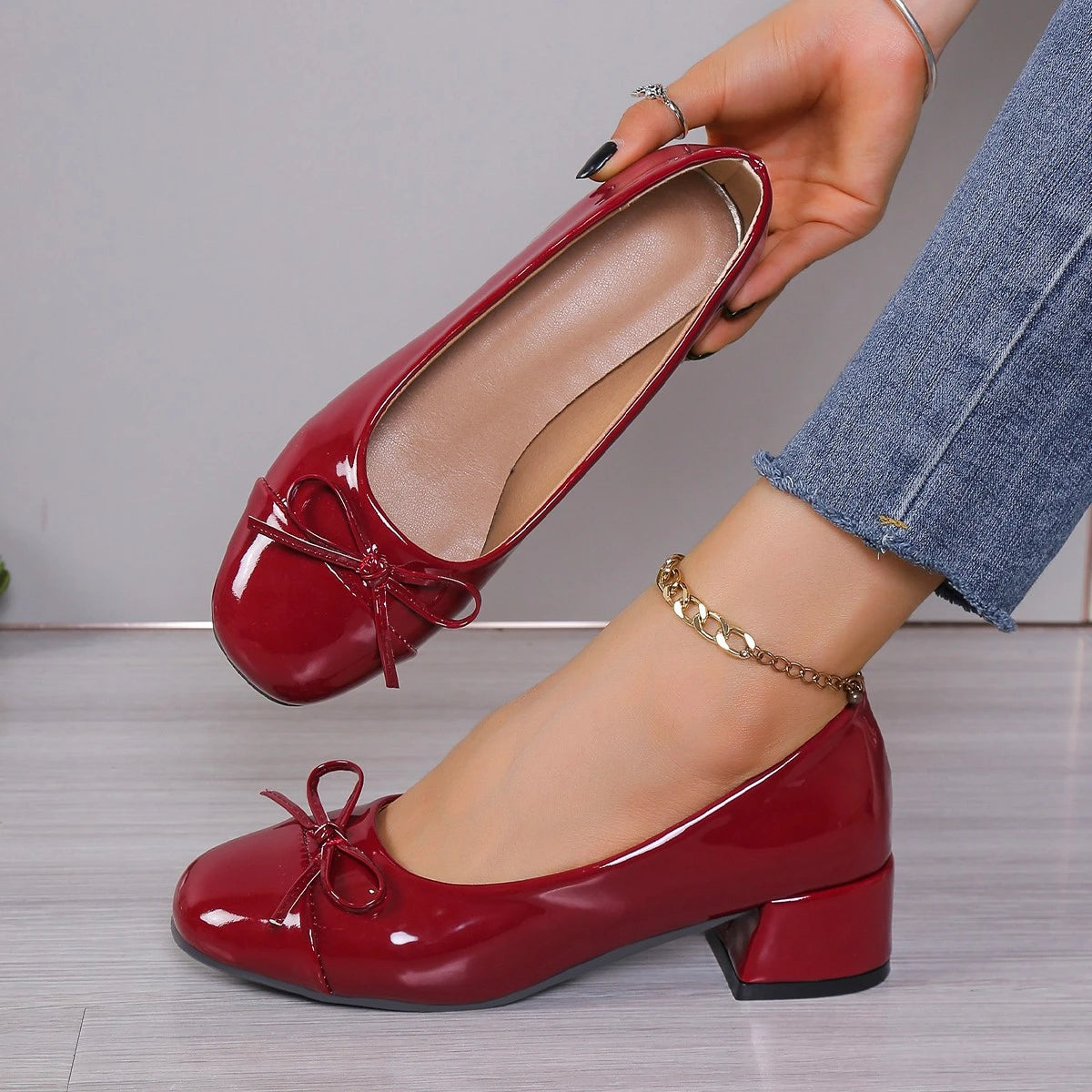 Hnewly Shoes Women Pumps Platform Heels Women Round Toe Bow-knot Sweet Ballet Shoes Office Woman Mary Jane Shoes Zapatos De Mujer