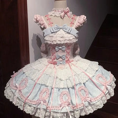 Hnewly  Kawaii Lovely Slim Lolita JSK Princess Dress Women Sweet Bow Lace Bandage Sling Mini Dresses Elegant Cute Pretty New Clothing