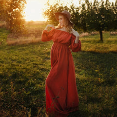 Hnewly  Bohemian Maternity Photo Shoot Dress Comfort Linen Cotton One Shoulder Dress For Pregnant Women Boho Style Baby Shower Dress