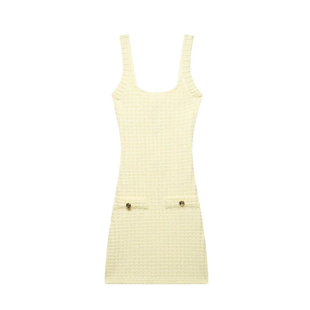 Hnewly  Butter Yellow Elasticity Knitted Mini Dress Women Elegant Splicing Sleeveless Backless Gowns Lady High Street Vestidos