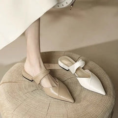Hnewly  Outside Slides Pointed Toe Shoes Women's Slippers and Ladies Sandals Flat Top Designs Original Elegant Fashionable  Luxury