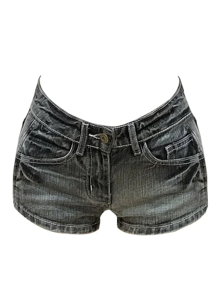 Hnewly Summer Women Y2k Streetwear Gyaru Harajuku Fashion Grunge Vintage Coquette Low Rise 2000s Jean Shorts Denim Hot Pants Japanese