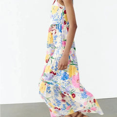 Hnewly  Summer Pullover Women's Clothing Prairie Chic Sleeveless Camisole Plant&Flowers Printed All-match Knee Skirts Stylish Dresses