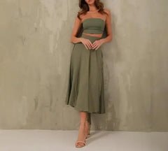Hnewly  Women's New Solid Color Sleeveless Skirt Set, Chest Wrapping Top with Trumpet Skirt, Elegant and suitable for gatherings