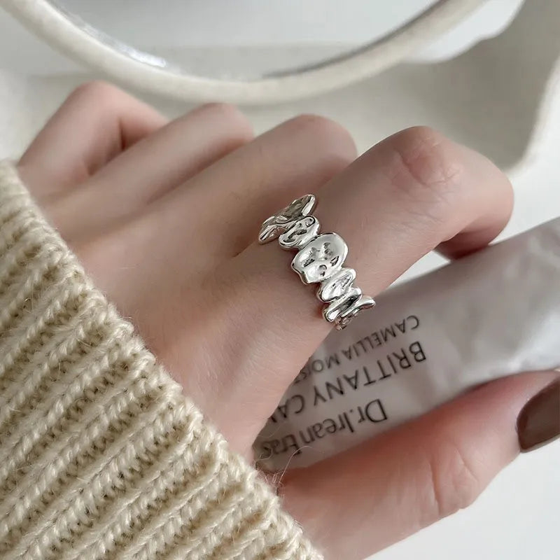 Hnewly Minimalist Silver Color Cuff Rings for Women Couples New Fashion Creative Smooth Pattern Geometric Party Jewelry Gifts