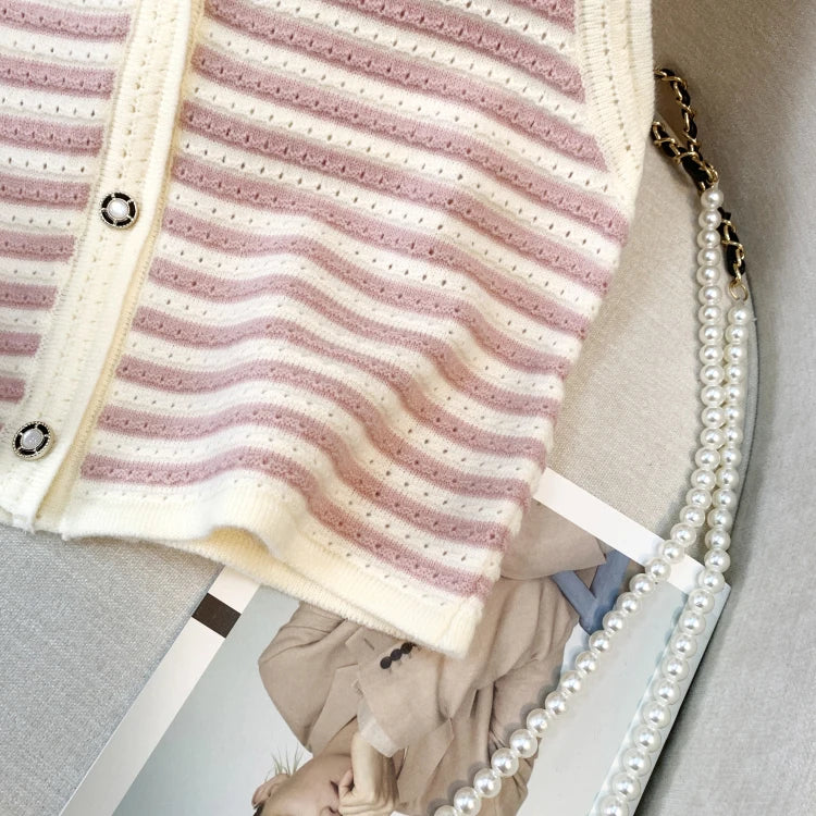 Hnewly  Spring V-Neck Striped Knitted Vest Korean Hollow Out Sleeveless Top Women's 2023 Autumn Loose All-Matched Outwear Cardigan Tank