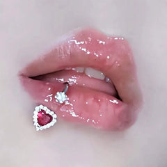 Hnewly  1Pc Trendy Sweet Cool Style Stainless Steel 1.2mm Sparkly Heart Zircon Inlaid C-Ring Lip Stud for Cool Girls Body Piercing Gift