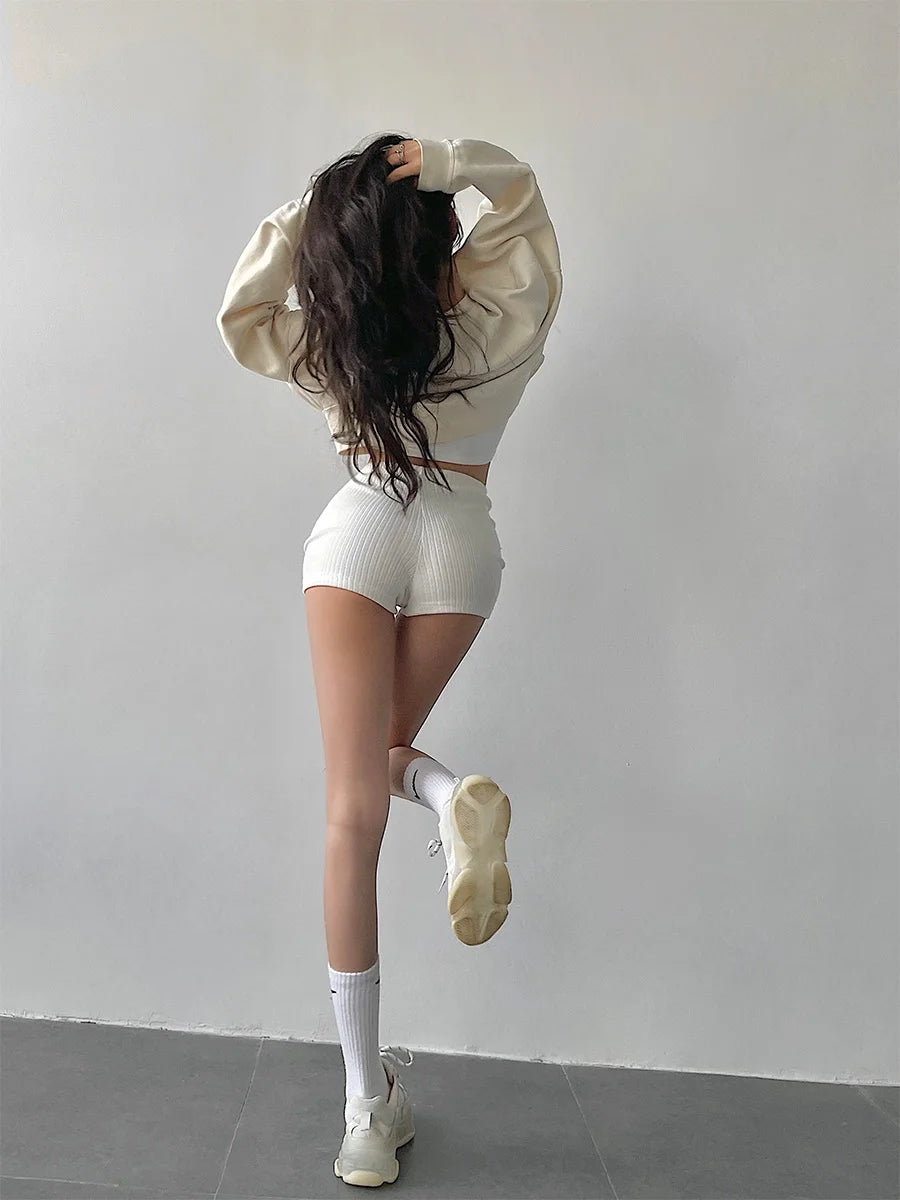 Hnewly French New High Waist Tight Thin Knit Casual Sports Shorts Solid Color Stretch Fashion Women's Clothing 5TNS