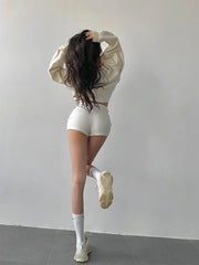 Hnewly French New High Waist Tight Thin Knit Casual Sports Shorts Solid Color Stretch Fashion Women's Clothing 5TNS