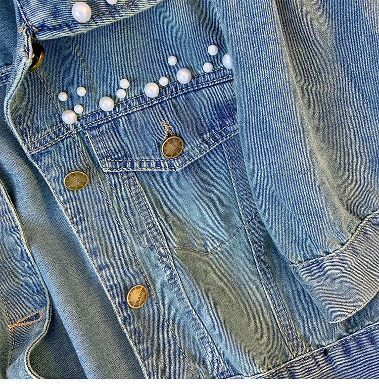 Hnewly  Sweet Nail Bead Short Sleeved Denim Jacket Women Summer Thin Style 2025 New Casual Single Breasted Shirt  Turndown Collar Top