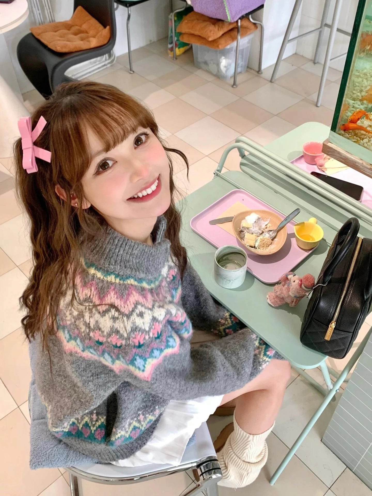 Hnewly  Women Fair Isle Sweater Cardigan Cute Pink Cozy Chunky Knit Collared Zip-up Sweater Jacket Teen-girl Fall Winter 90s Outfit